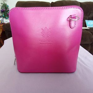 Vera Pelle Made in Italy mini crossbody handbag bright pink